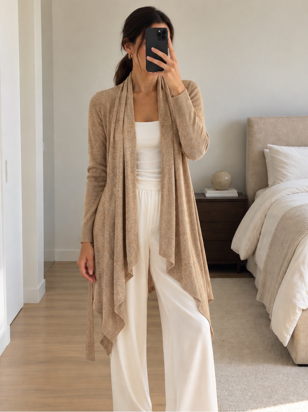 Kobi Halperin Taupe Draped Asymmetrical Belted Knit Cardigan Size S NWOT